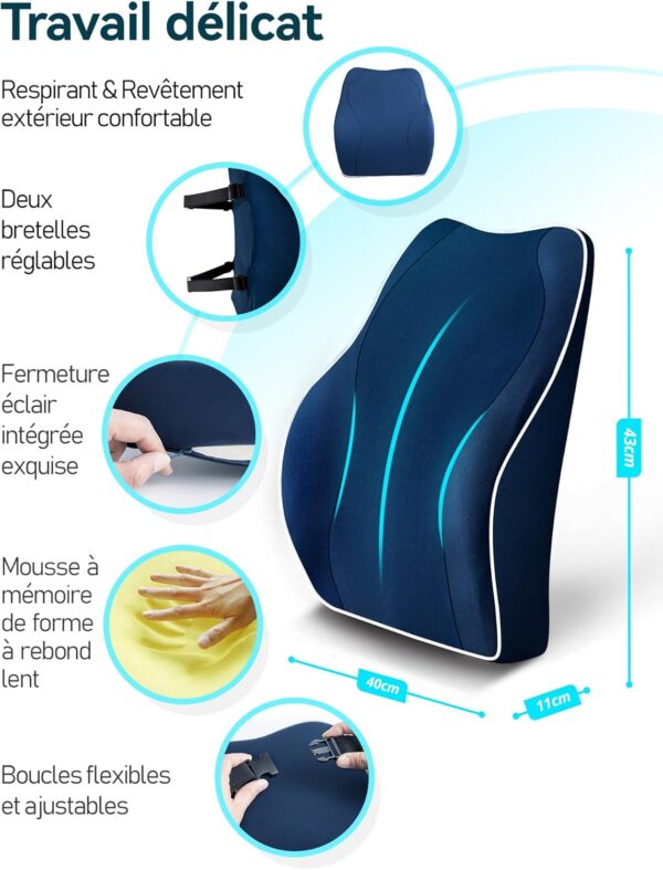 Travel Ease Coussin de Soutien Lombaire Ergonomique, Support Dorsal en Mousse a Memoire pour Siege de Voiture Chaise de Bureau, Doss