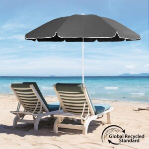 Sekey Parasol de Jardin 160 cm GRS Certifie Reglable en Hauteur Inclinaison, UPF50 avec Polyester Recycle Impermeable 8 Balei