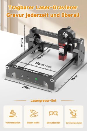 ACMER S1 Machine a graver laser pour metalverrebois, puissance de sortie laser 2.5W3.5W6W, machine a graver laser, outil de grav