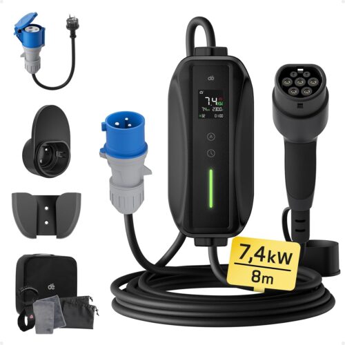 Electric Car Charger P17 7.4 kW, 1-Phase, 8 m, 6A10A16A20A24A32A de Type 2 EV Socket Charger Mobile Wallbox Charging Statio