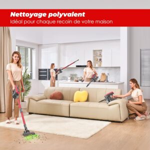 Akitas V10A Aspirateur Balai sans Fil 450W avec Moteur BLDC, Aspiration 45kPa, 60min Autonomie, Brosse LED Verte, Leger, Anti-Enchev