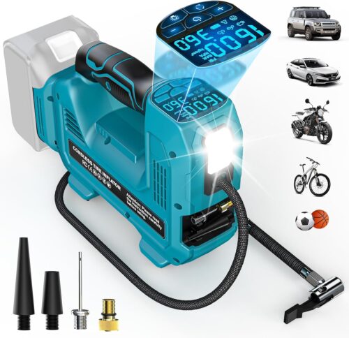 Ecarke Portable Air Compressor for Makita 18 V Batteries, Max. 11 Bar, Auto Inflator with Digital Pressure Gauge, Air Pump for Car,