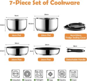 Set casseroles induction 7 pcs ROSSETTO poignées amovibles