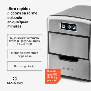 Machine à glaçons Klarstein 2,1 L, jusqu’à 12 kg