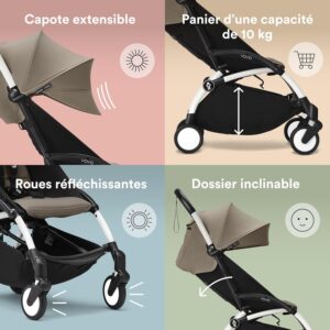 Poussette Stokke YOYO3 nacelle nouveau-né, cadre blanc, Taupe