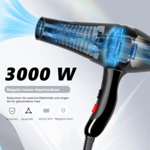 Jooayou Seche Cheveux Professionnel 3000W, Seche Cheveux Ionique, Puissant AC Moteur 3 Niveaux de Temperature 2 Vitesses, seche chev