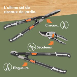 Cisailles de jardin VonHaus x3, manches télescopiques