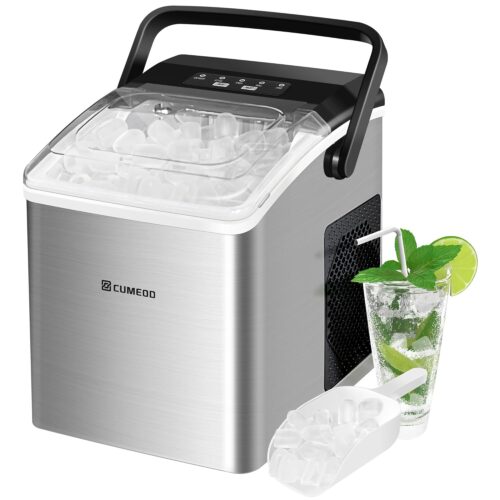 CUMEOD Machine a Glacons, 12kg en 24h, 9 Glacons en 6 Minutes, 2 Tailles de Glacons, 125W Machine a Glacons avec Capteur Infrarouge