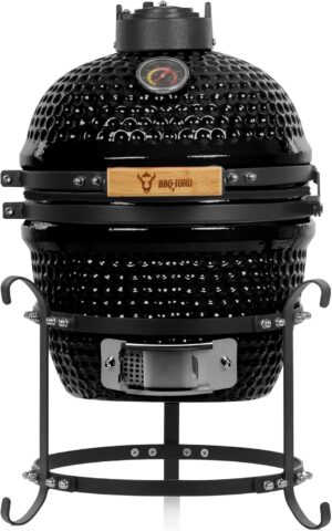 71ScEk7SYXL._AC_SL1500_.jpg BBQ-Toro Kamado Haiiro Barbecue au charbon de bois Ø 32 cm avec thermometre, poignee en bois Kamado en ceramique, mini barbecue au