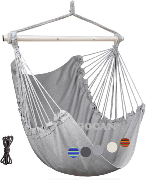 GOCAN Hamac - Grande balancoire - 110 x 150 cm - Charge maximale : 150 kg - En coton - Chaise en metal - Large siege - Gris