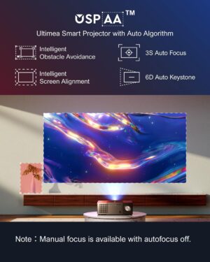 71SjdJ1dgzL._AC_SL1500_.jpg ULTIMEA Native Full HD 1080P Projector, 4K Projector Supported 900 ANSI, Object Avoidance, Auto FocusKeystone in 6D, Bluetooth WiFi