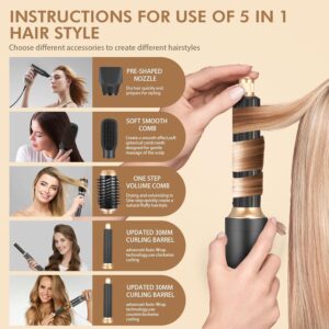 Air Styler 6 en 1 Brosse Soufflante Seche Cheveux, Boucler les Cheveux avec de l'Air Brosse Lissante, Outils de Coiffure Multifoncti