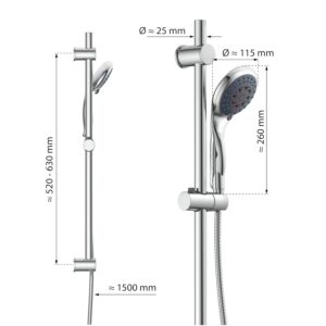EISL WELLY DX6051CSB Shower Set with Hose and Bracket, Water Saving Gasket, Shower Head with Hose Chrome