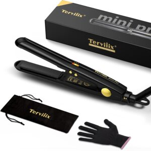Terviiix Mini fer a lisser pour cheveux courts, Portable pour le voyage Mini Lisseur, Temperature Reglable, Arret Automatique, Tensi