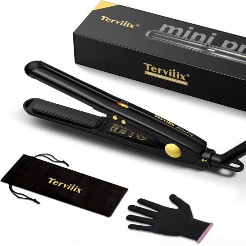 Terviiix Mini fer a lisser pour cheveux courts, Portable pour le voyage Mini Lisseur, Temperature Reglable, Arret Automatique, Tensi