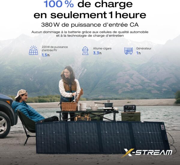EcoFlow Staion electrique portable RIVER 3 Plus avec panneau solaire 60 W, batterie LFP 286 Wh, sortie 1200 W, autonomie 16 heures p
