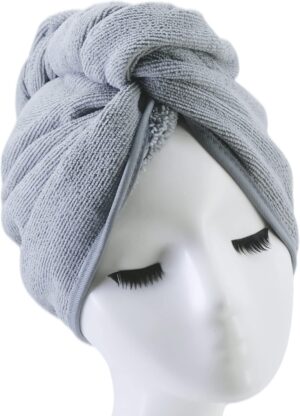 Serviette turban microfibres Polyte 2 pièces - gris 31x71 cm