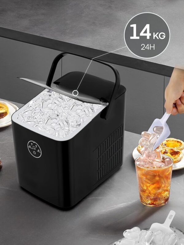 FOHERE Machine à Glaçons, 14kg en 24h, 8 Glaçons en 8 Minutes, avec 2 Tailles de Glaçons, Autonettoyante, Ice Maker sur Comptoir ave