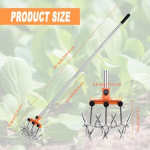 BARAYSTUS Long Handle Retractable Rotary Cultivator Stainless Steel Weatherproof with Removable Teeth Cultivator Kit for Soil Mixing
