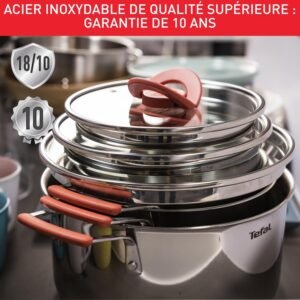 Tefal Batterie de cuisine 13 pieces, Faitouts couvercles, Ustensiles, Induction, Acier inoxydable 1810 haute qualite, Garantie 10