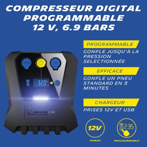 MICHELIN 62003 Programmable Digital Compressor 12 V, 6.9 Bars