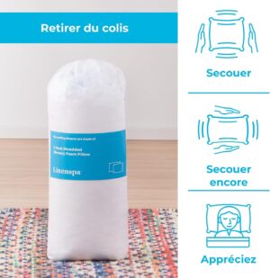 Linenspa 40 x 60 cm Oreiller en flocons de mousse a memoire de forme - paquet de 2, Blanc