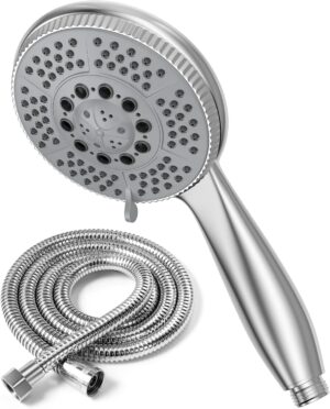 71UP0AtuQwL._AC_SL1500_.jpg Vinabo Shower Head 1.5 m Flexible Steel Shower Tube, 5 Functions Multifunctional High Pressure Shower Jet, ABS Chrome Anti-Limesca