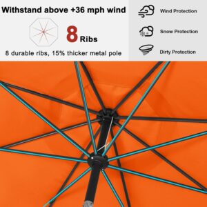 ABCCANOPY Parasol de terrasse de 2,7 m Parasol de table impermeable avec bouton-poussoir d'inclinaison et manivelle, 8 baleines, p