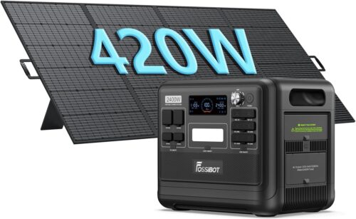 FOSSiBOT F2400 Portable Electric Generator Solar Panel 420W, 2048Wh LiFePO4 Solar Generator UPS, 3 AC Output 2400W (4800W Pic), 1100