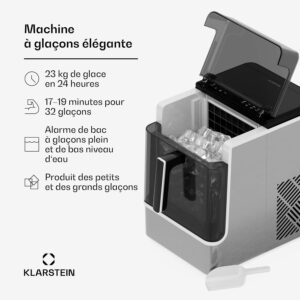 Machine à glaçons Klarstein inox 23 kg/24h, nettoyage auto