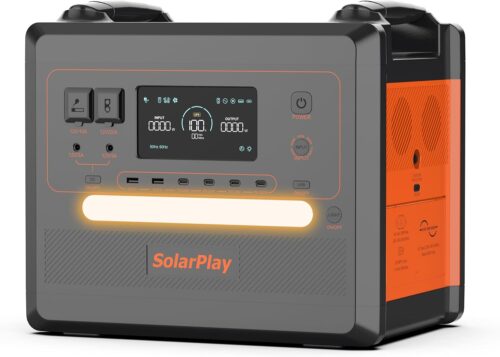 SOLARPLAY Q2402M Portable Electric Generator, 2300Wh LiFePO4 Solar Generator 2500W (5000W Pic) 12 Ports, Station for Home, Camping,