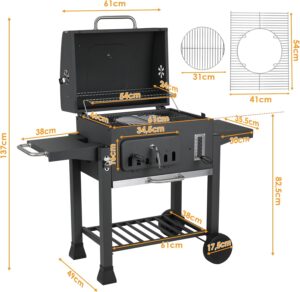 71UeBPAwXvL._AC_SL1500_.jpg Barbecue Charbon de Bois, Chariot a Barbecue XXL, Grand Grill XXL a Charbon avec Couvercle, Roues et Thermometre, Reglable en Hauteu