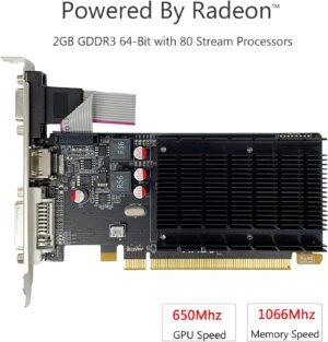 QTHREE Radeon HD 5450 Graphics Card, 2GB, GDDR3, 64-bit, DVIHDMIVGA, Low Profile, PCI Express x16 2.0, Desktop Video Card for PC,