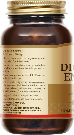 Solgar Digestive Enzymes - Digestion - Systeme digestif- Enzymes digestives - Complement Alimentaire - Flacon de 100 comprimes
