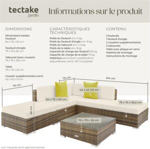 TecTake XXL Outdoor Garden Furniture Set in Poly Rattan Modular 5-Seater Sofa, 3 Armchairs, Living Room, 2 Pouffe Stool and 1 Garde