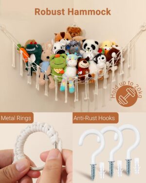 iKeelo Range Peluche Hamac de Rangement pour Jouets, en Macrame pour Animaux en Peluche, Organisateur Suspendu pour Chambre d'Enfant