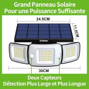 intelamp Lampe Solaire Exterieur 6000mAh Lumiere Solaire Exterieure avec Detecteur de Mouvement 1200LM IP65 Eclairage Exerieur Solai