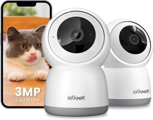 ieGeek 2 Pieces 2K Indoor 360 WiFi Surveillance Camera - IP Camera with Dual WiFi (2.4G5GHz), AIPIR Detection, Auto Tracking, Ale