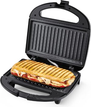 YASHE Grill Panini, 750W Appareil Panini avec Plaques Anti-adhesif, Appareil Croque Monsieur, Temperature Automatique, Indicateur LE