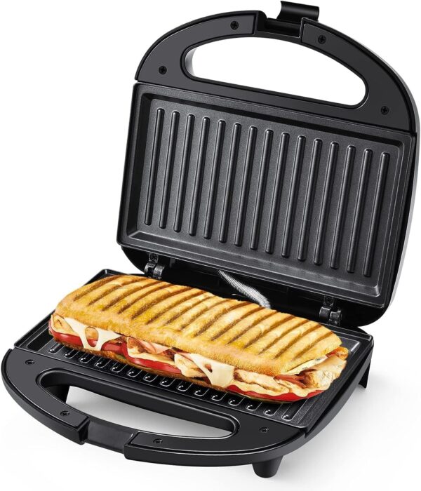 YASHE Grill Panini, 750W Appareil Panini avec Plaques Anti-adhesif, Appareil Croque Monsieur, Temperature Automatique, Indicateur LE