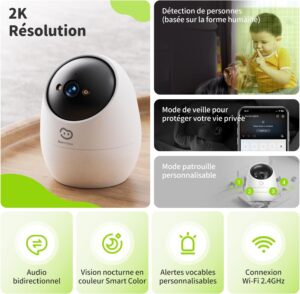 Caméra intérieure 2K Beans View 360° vision nocturne Wi‑Fi
