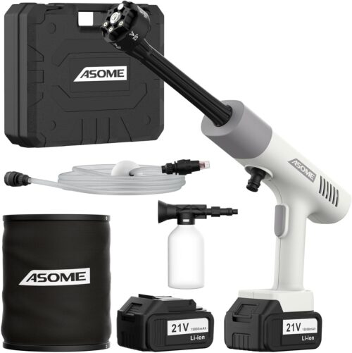 ASOME Nettoyeur Haute Pression sans Fil X021 Nettoyeur Portable avec 2 Batteries 15000 mAh, 80 Min dAutonomie, 30 Bars Buse 6-e