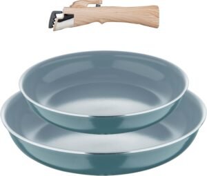 71VZ5yqg3fL._AC_SL1500_.jpg BERGNER - Set 2 Poeles (2226 cm) avec Poignee amovible - Aluminium presse - Revetement interieur gris - Compatible induction - Vert