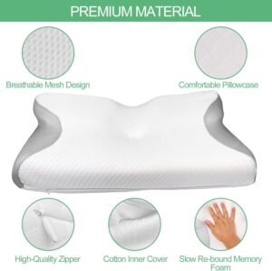 Maxentico 63 x 37 x 12cm Oreiller Ergonomique Cervical, Oreiller Memoire Forme, Coussin Orthopedique, Oreillers Ergonomiques pour la