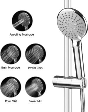 Pommeau de douche QIWODE 5 modes 1,5 m pour barre 18-25 mm