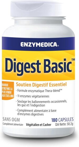 Enzymedica, Digest Basic, Formule Enzymatique, Reduit Gaz Et Ballonnements, Ameliore L'Absorption Des Nutriments Et L'Energie, Magne