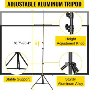 VEVOR Ecran de projection sur trepied avec support 177,8 cm 16:9 4K HD - Sans plis - Reglable en hauteur - Ecran portable pour proje