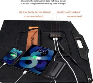 100W Solar Panel for Power Plant, Solar Charge Portable Fast Charge USB A QC3.0 PD 60W DC Ports USB-C IP65 IP65 for SolarPower Gene