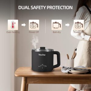 Vocha Multicuiseur Electrique, petite marmite electrique en acier inoxydable 1,6 L, hot pot electrique portable pour chambre d'etudi