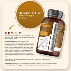 Vitamine B12 Vegan 1000 µg Méthylcobalamine 450 microcomprimés